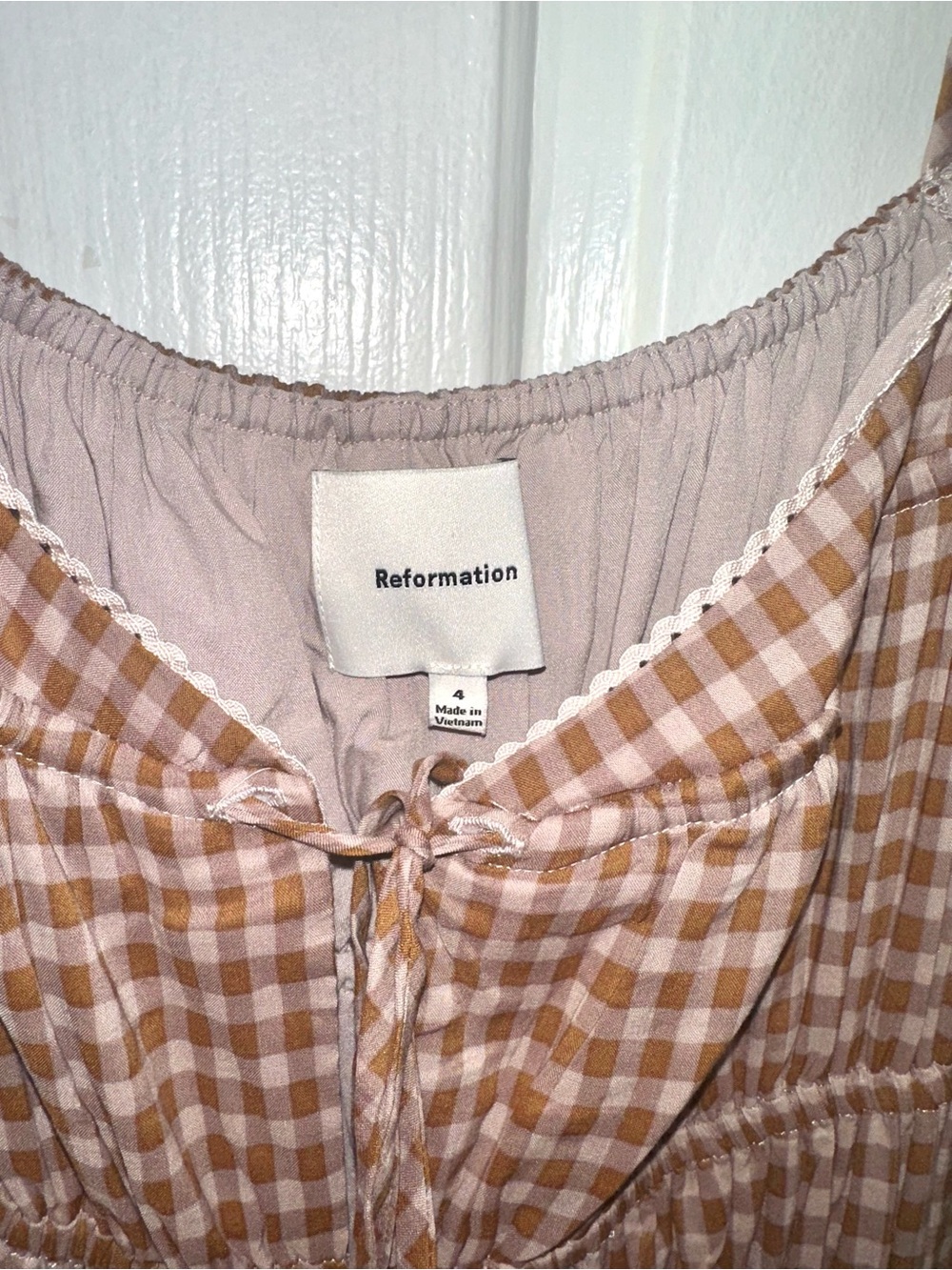 Reformation Brown Gingham Puff-Sleeve Midi Dress - Picture 3 of 6